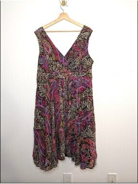 100% Silk Vintage Patterned Midi Dress